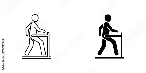 Outline and solid black icon of a person walking on a treadmill