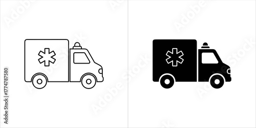 Ambulance icon outline and solid black