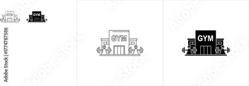 Gym building with barbells on