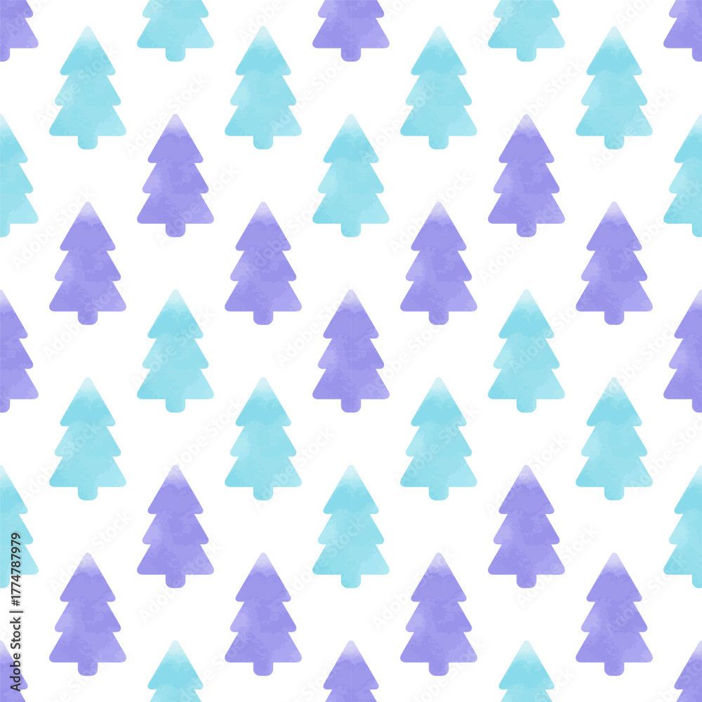 Obraz premium Winter watercolor seamless Christmas tree pattern