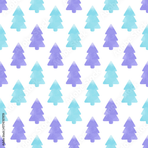 Winter watercolor seamless Christmas tree pattern