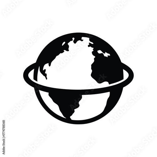 A stylized image of planet earth surrounded by an orbital ring