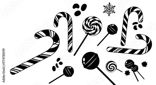 Assortment of Candy Canes and Lollipops Festive Sweets Collection Silhouette