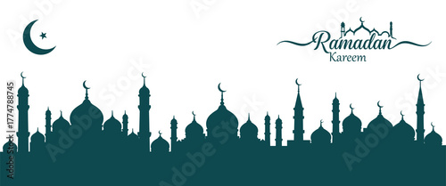 Ramadan Kareem city skyline mosque silhouette vector illustration banner
