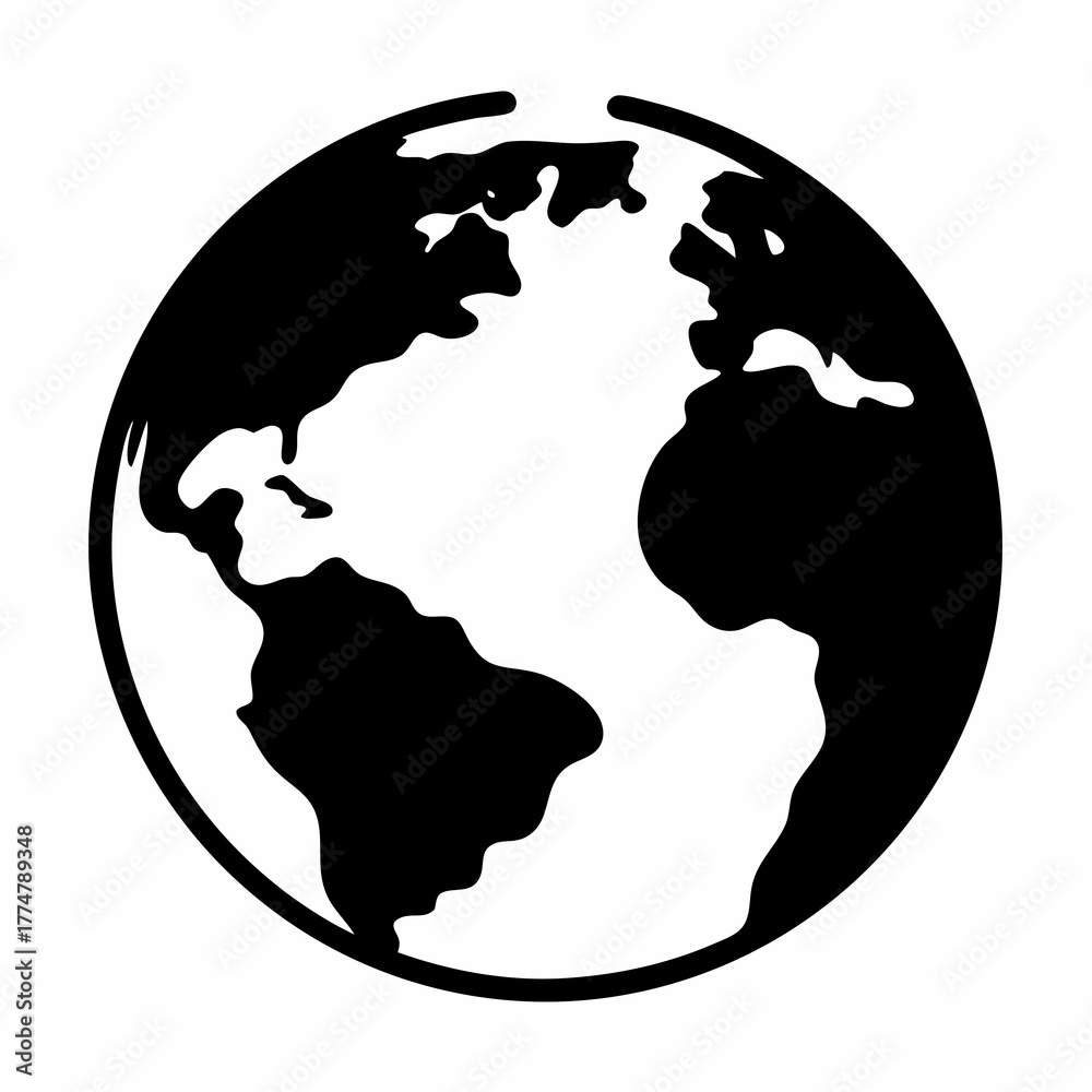 Fototapeta premium Black and White Vector Globe Illustration Featuring North and South America