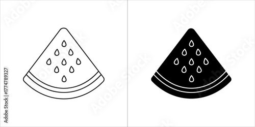 Outline and filled silhouette of a slice of watermelon