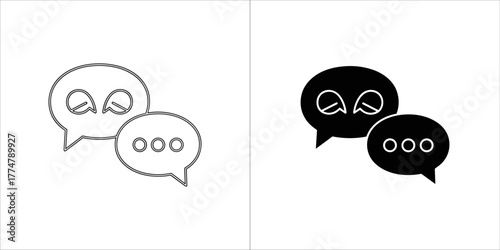 Chat bubble icons with sad face and ellipses representing conversation and emotion