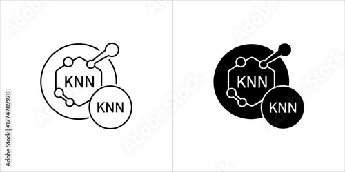 Knn algorithm icon, outlined and solid black