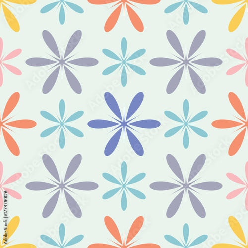 Muted Pastel Retro Floral Seamless Pattern
