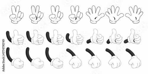 Collection of cartoon hands and legs in various poses and gestures