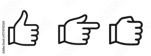 Engaging hand gestures set for business presentations, offering thumbs up, pointing, and fist bump for dynamic visual communication on social media