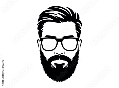 Bearded man face silhouette — stylish hipster character vector illustration representing men’s fashion, barbershop logo, avatar design, grooming emblem, and vintage male identity icon concept.