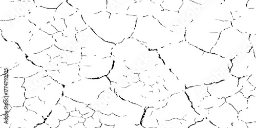 High contrast black and white cracked dry soil texture background, drought earth surface pattern, environmental climate change concept, abstract broken ground detail for nature design and illustration