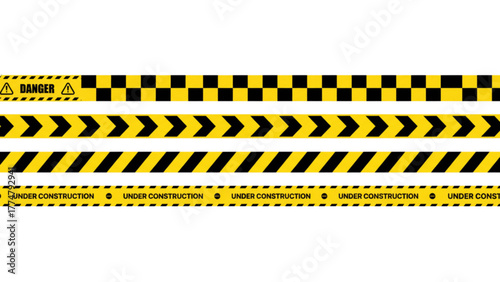 Yellow construction tape vector illustration for safety and caution signage design element usage exactly