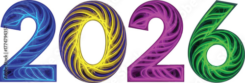 Vibrant and colorful 2026 numbers, symbolizing upcoming year with style
