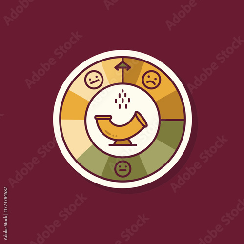 Circular diagram illustrating emotional states and shower temperature.