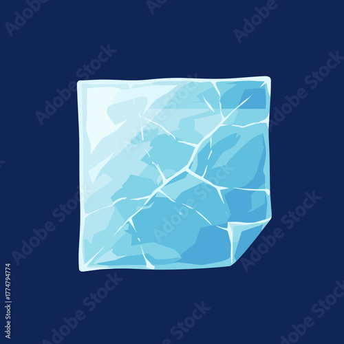 Cracked Ice Cube with Sharp Edges and Cool Blue Tones.