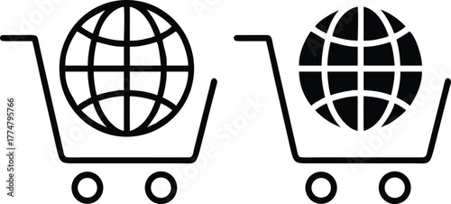 Global Online Shopping Icon – Worldwide E Commerce Cart Vector Design or Vector Silhouette. .eps