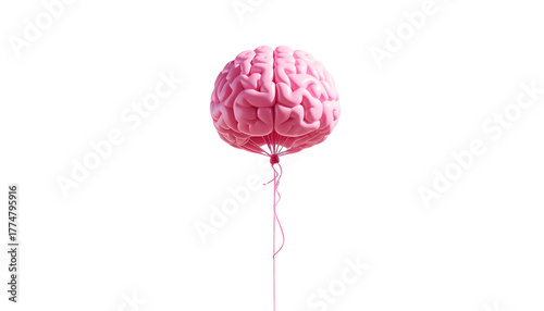 Pink brain-shaped object, resembling a balloon, floats against a black background