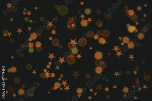 Stars and Circles Festive Background with Bokeh Lights on Dark Backdrop
