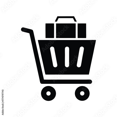 A shopping cart icon carries a briefcase on an isolated white background