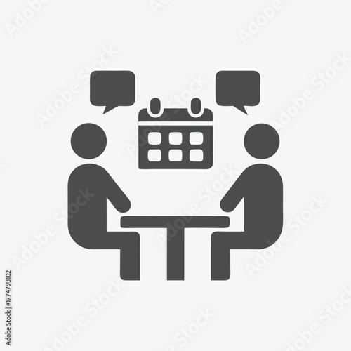 A roundtable discussion is illustrated with three people talking in conversation and sharing ideas