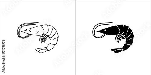 Two shrimp icons, one outline and one silhouette