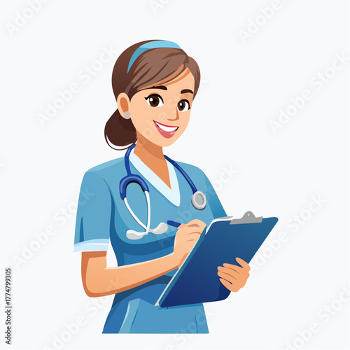 Smiling nurse writing on clipboard healthcare professional illustration