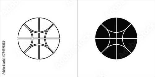 Line art and silhouette of a basketball