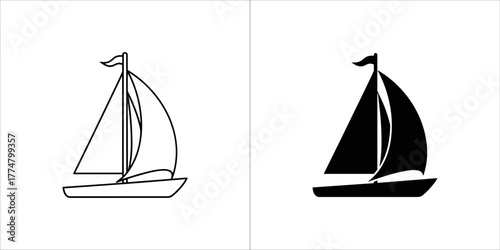 Line art and silhouette of a sailboat