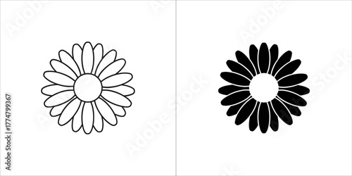 Outline and filled daisy flower icon