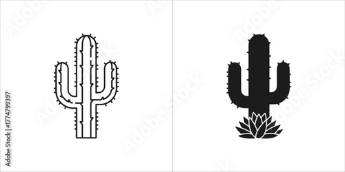 Saguaro cactus outline and silhouette