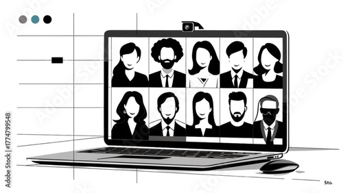 Laptop Screen Showing Video Conference with Multiple People