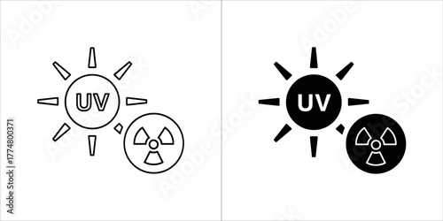 Uv radiation symbol with sun and radioactive icon