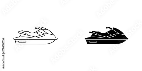 Two jet skis, one in outline and one in silhouette