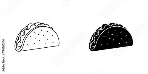 Two taco icons, one outline and one solid black, on a
