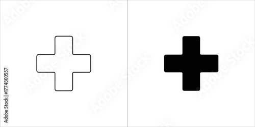 Plus sign icon in outline and filled style