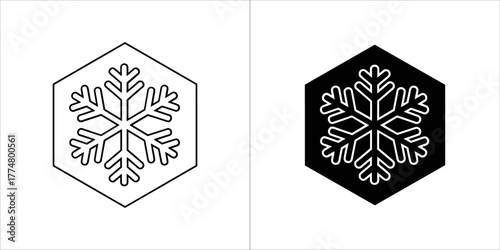 Two snowflake icons, one outline and one solid black, on a