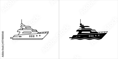 Two yacht icons, one outlined and one solid black