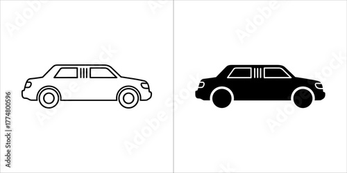 Stylized outline and silhouette of a luxury limousine car, side view