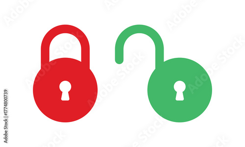 Red locked and green unlocked circular padlock icons for access control and security UI