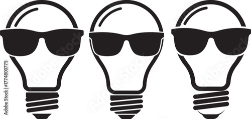 Three cool light bulbs wearing sunglasses silhouette