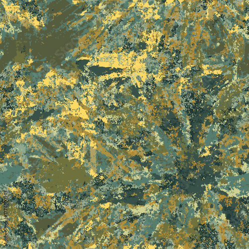 Abstract Grunge WallArt Big Macro Scale Vector Flowers Elements Seamless Pattern Grunge Aesthetic, Wall art style fashinonable, surrealist, hand made vector, all over print, botanical juggler green 