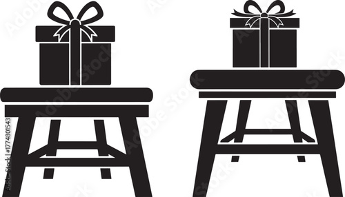 Two gift boxes with ribbons on stools silhouette