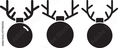 Three festive reindeer antler christmas light bulb ornaments silhouette