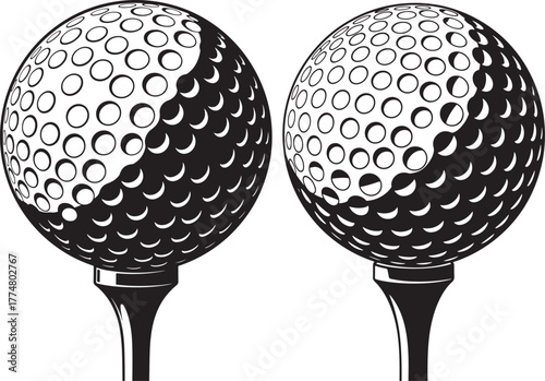 Two golf balls on tees ready for a game silhouette