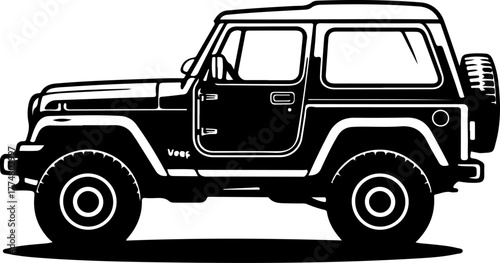 Off-road Jeep Adventure Car silhouette vector illustration.