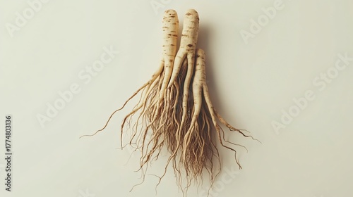 Fresh Ginseng Roots on White Background