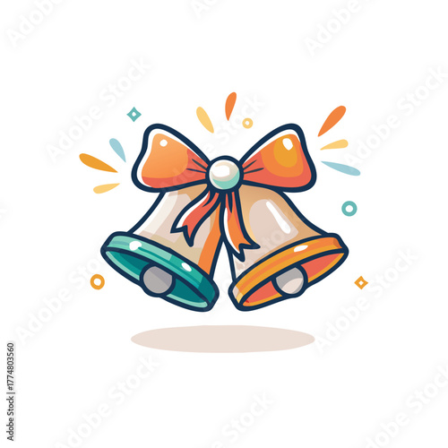 Two jingle bells with bow for christmas holiday