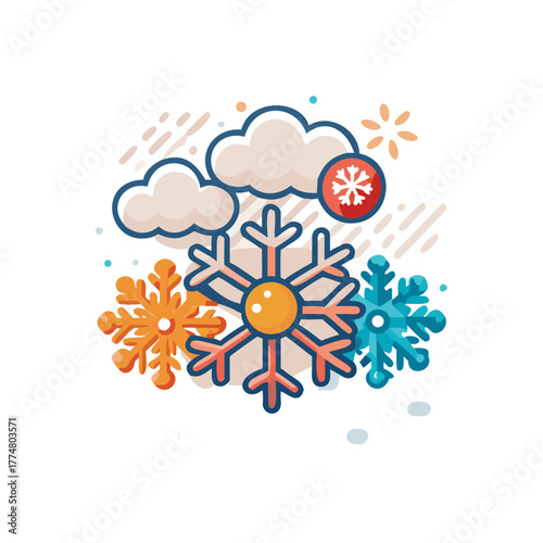 Snowflakes and clouds for winter weather season